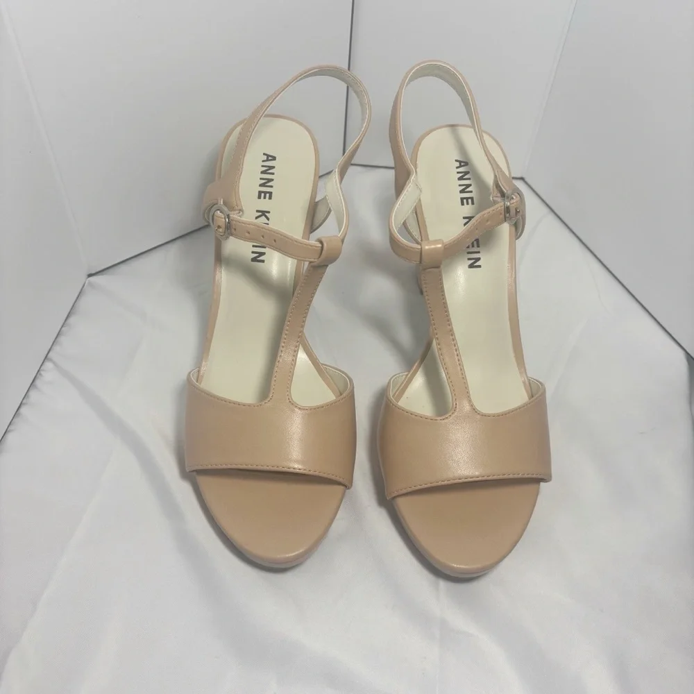 Anne Klein Tan Heels with Ankle Strap and Block Heel worn twice
